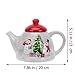 PATKAW Ceramic Christmas Teapot with Infuser, Loose Leaf, 96 oz, Red Lid