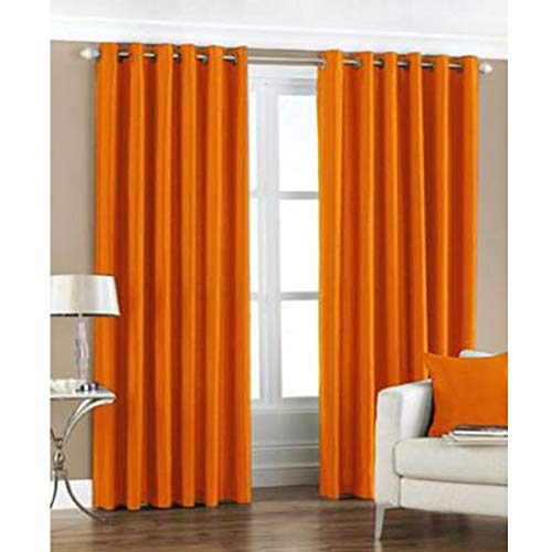 Image of Polyester Eyelet Window Curtain, Solid Plain Light Filtering Curtain for Bedroom, Living Room & Home Office, 5 Feet (60 x 48 Inch), Orange, Pack of 2