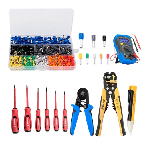 Kit Eletricista Completo com 6 Chaves de Fenda, Alicate Desencapador, Alicate Crimpador, 1200 Conectores Terminais e Caneta Detectora de Tensão – Solução Profissional para Precisão e Eficiência