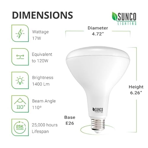 Sunco Br40 Led Light Bulbs, Indoor Flood Light, Dimmable, 2700K Soft White, 120W Equivalent 17W, 1400 Lm, E26 Base, Recessed Can Light, High Lumen, Flicker-Free - Ul & Energy Star 8 Pack #TOP1