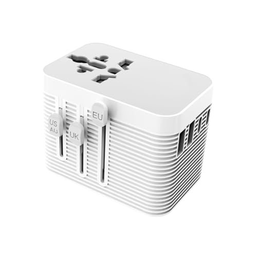 Worldwide Travel Adapter with 5-Port (1 AC/2 USB-A/2 USB-C), Universal Power Plug Fast Charging Fuse Surge Protection, All-in-One Plug Adapter for US EU UK AU -White