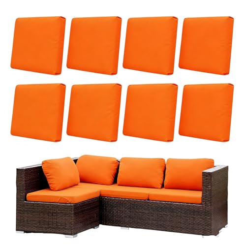 Morbuy 8 Pack Elastic Outdoor Cushion Covers, Water Resistant Garden Seat Cushion Covers, Replacement Patio Furniture Cushion Slipcovers for Rattan Corner Sofa (Orange) — image 1