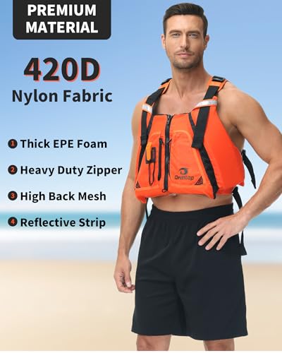 Owntop Swim Vest for Adult, Paddle Sports Swim Jackets with Adjustable Safety Strap, Premium Buoyancy Men Women Float Swim Vests for Kayaking Surfing Boating (Orange, M/L) - image 2