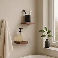 FURAOMEILI Schwimmende Wandregale, 2er-Set, 15,2 cm Massivholz-Quadratregale, kleine dekorative Wandregale für Badezimmer, Schlafzimmer, Wohnzimmer und Küche – Dunkle Walnuss – Ansicht 5