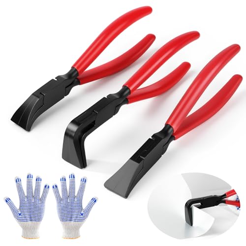 3 Stück Falzzangen Klein Set (0 45 90) Abkantzange Falzzangen Blechzange Set Mini Gerade Abgewinkelt Gebogen Blechbiegezange Werkzeug zum Biegen und Glätten Inklusive einem Paar Handschuhe