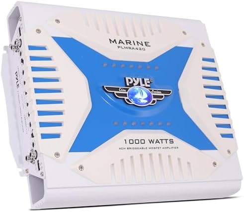 Pyle Hydra Marine Amplifier - Upgraded Elite Series 1000 Watt 4 Channel Bridgeable Amp Tri-Mode Configurable, Waterproof, MOSFET Power Supply, GAIN Level Controls and RCA Stereo Input(PLMRA420)