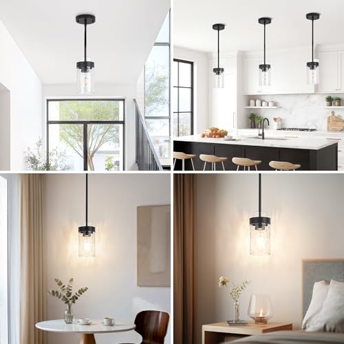 Image of Water Ripple Glass Pendant Lights Kitchen Island Black, 2 Pack