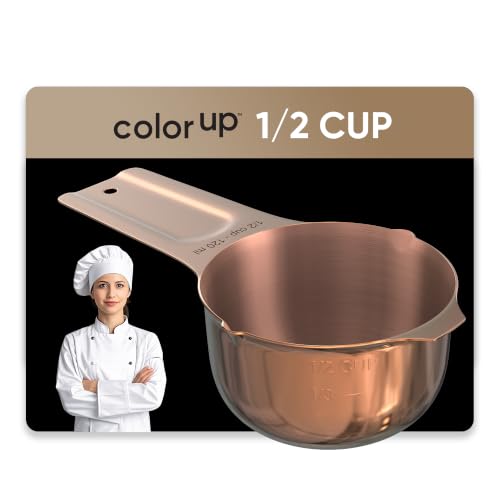 Color Up ½ Cup Measuring Cup (120 ml) – Premium Copper Stainless Steel, Accurate for Wet & Dry Ingredients, Embossed Markings, Easy-Pour Spouts, Dishwasher-Safe, Kitchen Essential