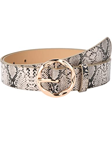 Kiench Women's Leather Belts with Ring Buckle Animal Print Jeans Dress Pants Skinny Belts