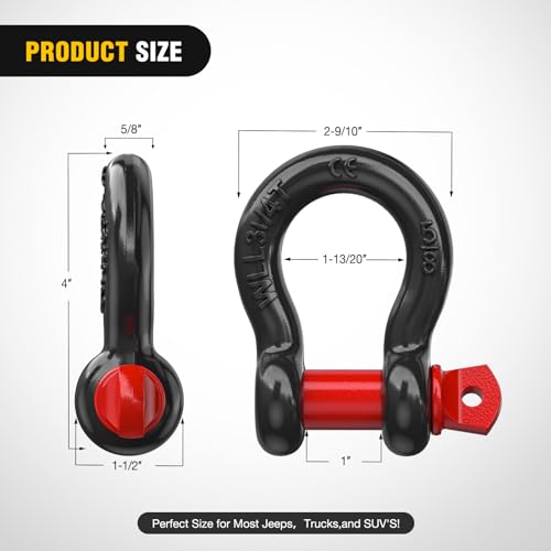 Image of Nilight 2 Pack Small Shackles 5 /8 inch D-Ring Shackle 3.25 Ton (7165 Lbs) Capacity Heavy Duty Off Road Recovery Shackle Kit for Cars and Other Applications for Tie Downs, Black Red