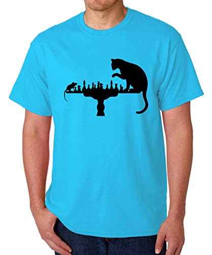 Image of Caseria Men's Cotton Printed T-Shirt -Cat Rat Chess | 100% Cotton | Half Sleeves | Regular Fit | Printed | Round Neck | Graphic T Shirt