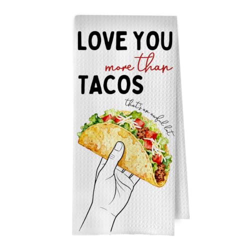 BlissfulAbon Taco Valentines Kitchen Towels - Funny Mexican Kitchen Decor, Funny Taco Valentines Decorative Waffle Dish Towels, Hostess Mexican Gifts Hand Towel, Hostess Gift Tea Towel, 16×24 Inches