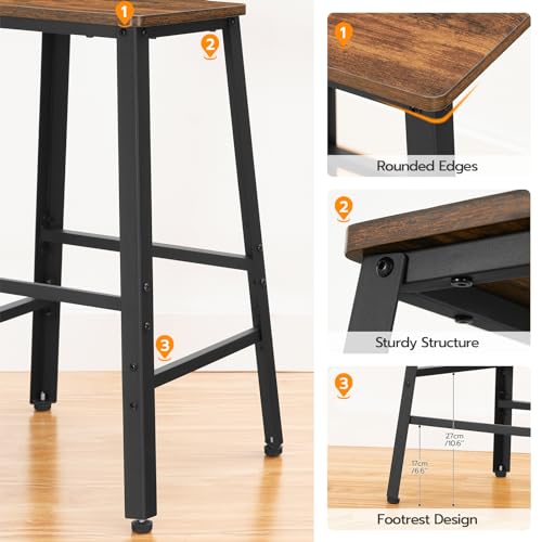 Hoobro BF119BY01 Bar Stools, Set Of 2 Bar Chairs, Kitchen Breakfast Barstools With Footrests, 25.5 Inch Counter Height Bar Stools, Industrial Kitchen Stools, For Dining Room,Bar, Rustic Brown And Black Bf119By01 thumb #7