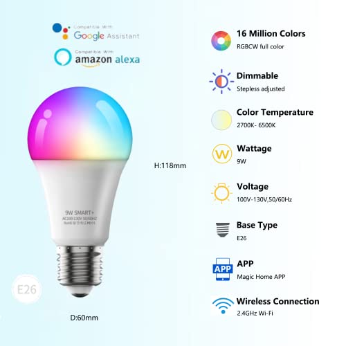 Vastpower Smart Light Bulbs, Rgb Warm White 2700K Smart Home Lighting Changing Wifi Smart Bulbs That Work With Alexa, Siri, Echo, Google Home (1 Pack) #TOP1