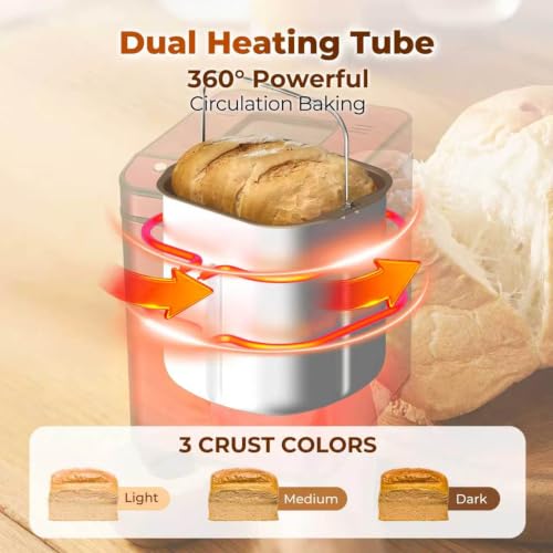 Image of Rosewill 25-in-1 Automatic Bread Maker Machine with 3 Loaf Size up to 2LB, 700W High Power Dual Heater Bread Maker with BPA-free Nonstick Coating Pan, Max 15 Hours Delay Timer, Low Noise - Red Velvet