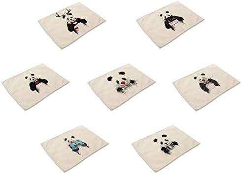 HACASO 7 Pieces Cotton Linen Placemats Cool Panda Pattern Dining Table Mats(2)