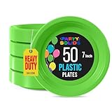 Exquisite Party Solids Lime Green Plastic Plates For Party Supplies 7' Lime Green Disposable Plates Heavy Duty 50 Pcs Plastic Dinnerware Sets Heavy Duty 350 GSM Disposable Dinnerware Set