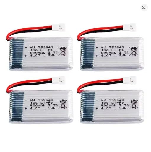 YUNIQUE GREEN-CLEAN-POWER - Juego de 4 Baterías LiPo 3.7V 500mAh Recargables | Compatibles con Drones RC Syma X5, Cheerson CX-30W, Skytech M68, Wltoys F949 | Dimensiones 45x25x9mm, Plata