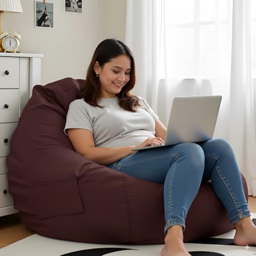 Image of 4XL Leatherette Bean Bag Chair with Footrest & Cushion with Beans Filled (Ready to Use) Color- (Maroon, Bean Bag Only)