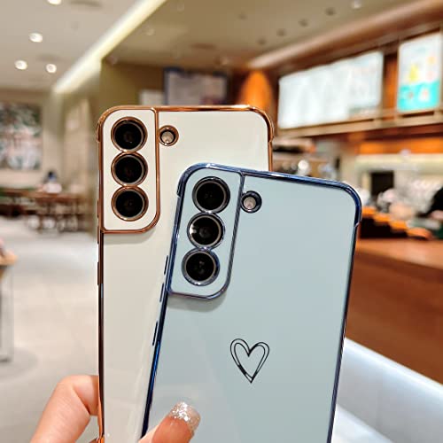 ZTOFERA Designed for Samsung Galaxy S21 FE 5G Case,Cute Plating Edge Love Hearts Pattern with Camera Lens Protection Phone Cover for Girls Women,White by ZTOFERA - Image 9