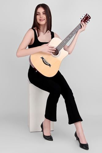 Image of Revel 38 Inch Glossy Acoustic Guitar for Beginners and Professionals with Signature Guitar Feel, Westwood Guitar Style Set with Picks. (NATURAL)