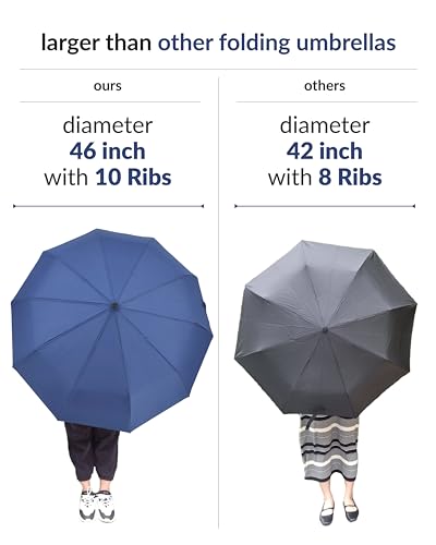 Image of Destinio Umbrella for Man - Large Size, Fully Automatic, Windproof Fibreglass Ribs, UPF 50+ Sun Protection, Premium 210T Pongee, Foldable Travel Umbrella for Rain for Men and Women - 3 fold Compact Easy to Carry (Auto open auto close)