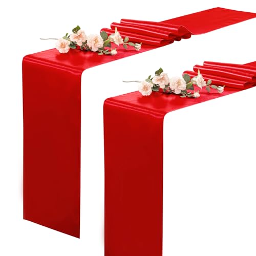 KKJIAF 2 Pack Red Silky Satin Table Runner 12" x 108"