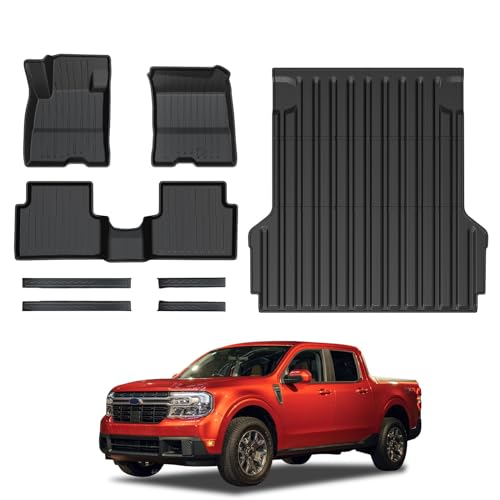 Mabett Truck Bed Mat Floor Mats and Door Sill Protectors for Ford Maverick Gasoline Accessories 2025 2024 2023 2022, All-Weather TPE Liner Mat Custom Fit Maverick Gasoline Model(NOT fit Hybrid)