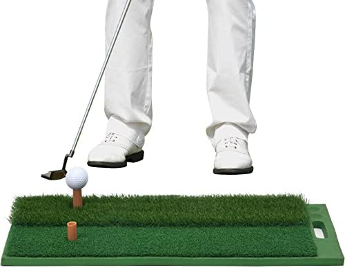 Sagsewful Golf Hitting Mat, Dual-Turf Golf Training Mat, Portable Golf Swing Mat with 2 Rubber Tees, Golf Practice Mat for Indoor/Outdoor (Dual-Turf-12.4" x 24.2")
