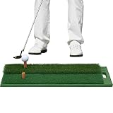 Sagsewful Golf Hitting Mat, Dual-Turf Golf Training Mat, Portable Golf Swing Mat with 2 Rubber Tees,