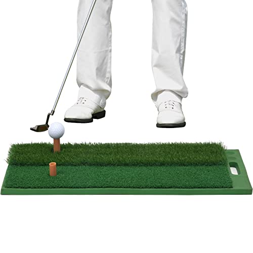 Sagsewful Golf Hitting Mat, Dual-Turf Golf Training Mat, Portable Golf Swing Mat With 2 Rubber Tees, Golf Practice Mat For Indoor/Outdoor (Dual-Turf-12.4" X 24.2") #TOP1