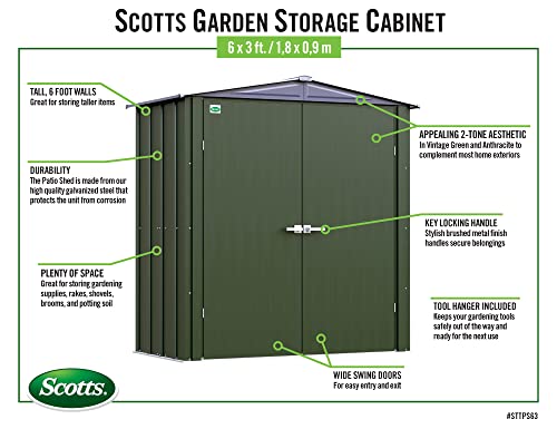 Scotts 6' X 3' X 6' Garden Storage Cabinet, Compact Outdoor Lockable Metal Shed Kit For Backyard, Patio, And Lawn #TOP3