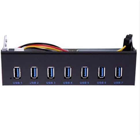 XinYS USB 3.0 7-Ports 5.25 inch Metal Front Panel USB Hub with 15 Pin SATA Power Connector [ 20 Pin Connector & 2ft Adapter Cable]