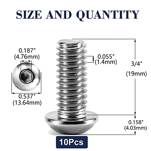 Image of 5 /16-18 x 3 /4 inch Button Head Socket Cap Bolts Screws, 10Pcs 304 Stainless Steel 18-8, Allen Hex Drive, Bright Finish by SG TZH(with Hex Spanner)
