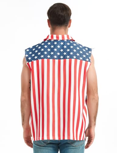 American Flag Denim Vest for Men, 4th of July Patriotic Vintage Sleeveless Jean Jacket, Independence Day USA Casual Shirt4