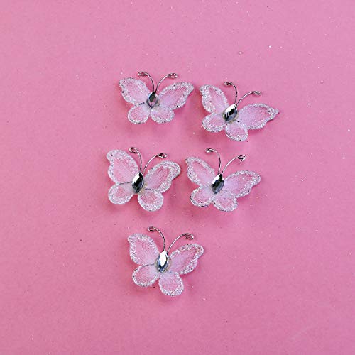 Oulii Sheer Mesh Wire Glitter Butterfly With Gem 50-Pack (White) #TOP2