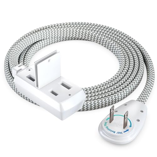 Maximm 6 Ft 2-Prong Braided Extension Cord, 360 Rotating, Light Gray, UL