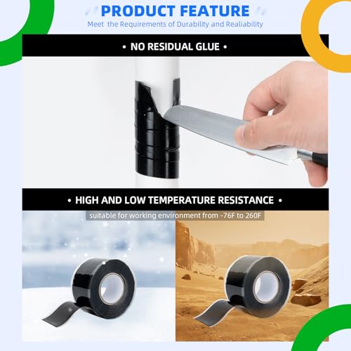 Sidazon SELF FUSING SILICONE-SD-BLACK 2 Rolls Self Fusing Silicone Tape 1In X10Ft Waterproof Rubber Tape, Water Hose Leak Seal Tape, Rescue Tape,Pipe Plumbing Hose Repair Tape thumb #3
