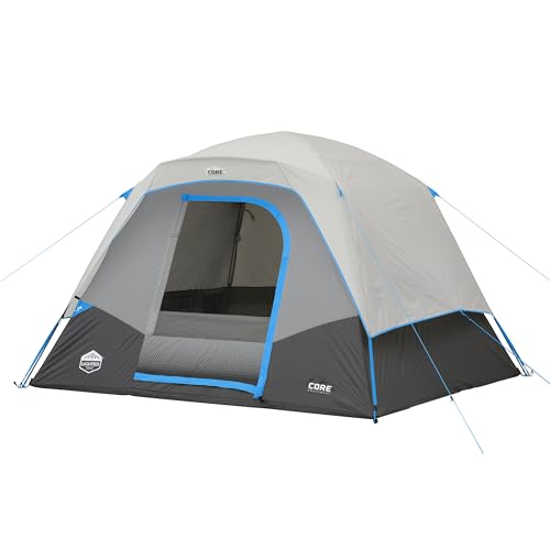 CORE 6 Person Lighted Dome Tent for Outdoor Family, Hiking, and Backpacking | Portable Dome Camp Tent with Storage Pockets for Camping Accessories