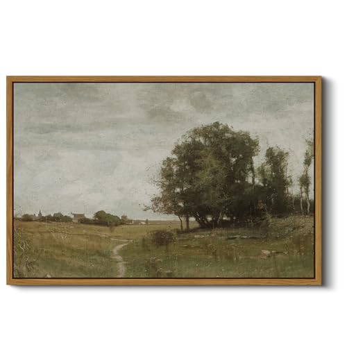 ARPEOTCY Vintage Framed Canvas Wall Art, Country Scenery Retro Painting Decor Aesthetic, Large Print Art, Landscape Wall Pictures for Living Room 16x24 Inch