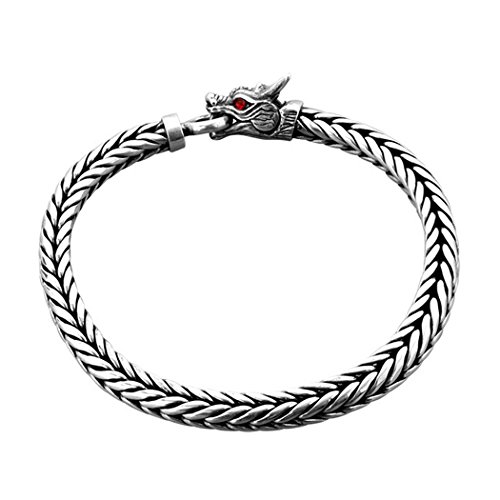 kuzzoi 925 Sterling Silver Round Byzantine Bracelet for Men with Dragon Head Ring Clasp length 9 05 inch width 0 31 inch 1.52 oz
