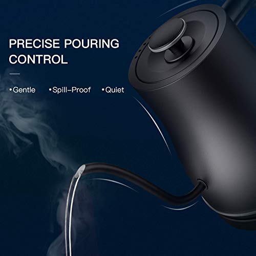 Ulalov Electric Gooseneck Kettle Ultra Fast Boiling Hot Water Kettle 100% Stainless Steel For Pour-Over Coffee & Tea, Leak-Proof Design, Auto Shutoff Anti-Dry Protection, 1200W-0.8L, Matte Black #TOP5