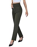 keriffe High Waist Stretchy Womens Dress Pants with Pockets Straight Leg Business Casual Work Trousers Office Slacks Army Green