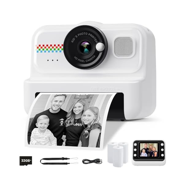 Kids Camera Instant Print, 1080P HD Instant Print Camera for Kids with 3 Rolls Print Paper & 32GB Card, Selfie Digital Camera for Kids, Ideal Kids Toys Gifts for Boys & Girls Age 3-14 (Black)