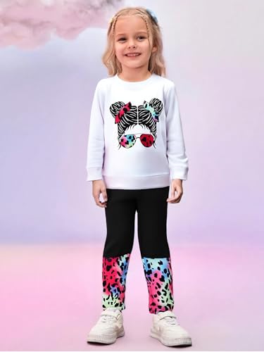 Image of OLMRJKD Kids Toddler Girls Clothes Figure Graphic Drop Shoulder Top Pullover Spotted Print Pants Fall Winter Outfit Set