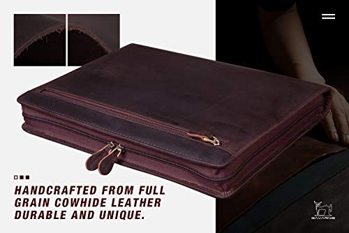 Gavarnie Genuine Leather Professioal Business Portfolio Padfolio Folder with Zipper for Men, Graduation Gift, Work Portfolio with Notepad for Meeting and Travel, Dark Brown