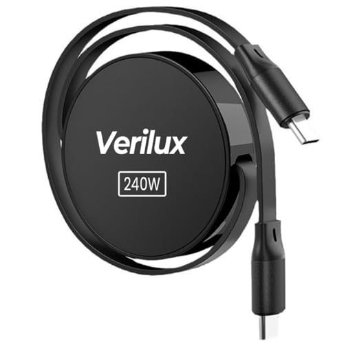 Image of Verilux USB C to USB C Retractable Cable, 3.3ft PD 240W Type C Charging Cable Data Cable, Lightweight and convenient, Compatible with iPhone 15 /Pro /Plus, Galaxy Z Flip5 /S23, Mac-book Pro (Black)