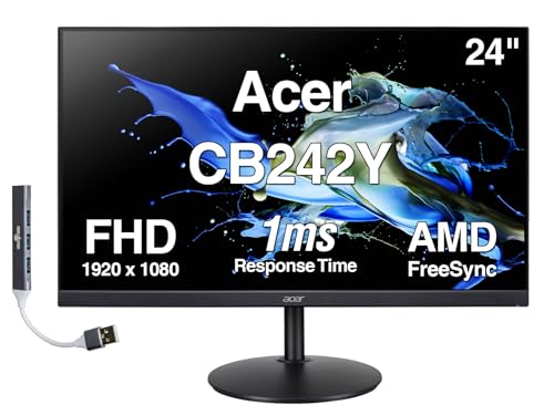 Image of Acer CB242Y 24 inch FHD IPS Monitor with 1ms Response Time, AMD FreeSync, Anti-Glare, Built-in Speakers, VESA Mount (100mm), HDMI, VGA & Dockztorm USB Port Expander, Black Color (UM.QB2AA.503)