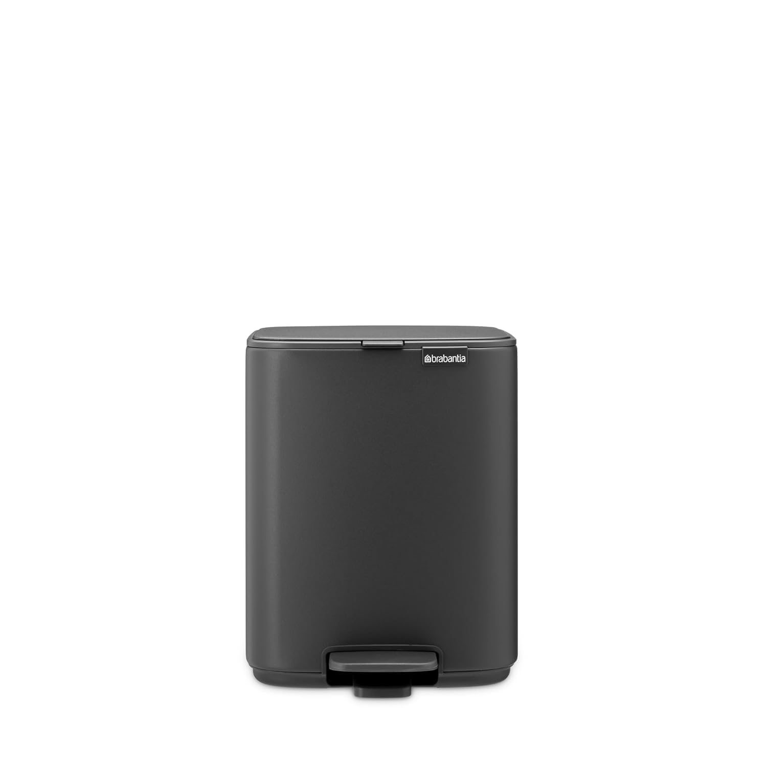 Brabantia Bo Treteimer 7 L (schwarzgrau), platzsparender Mini Mülleimer mit Soft-Close-Funktion und leichtgängigem Pedal, Badmülleimer mit herausnehmbarem Inneneimer, inklusive PerfectFit Müllbeuteln