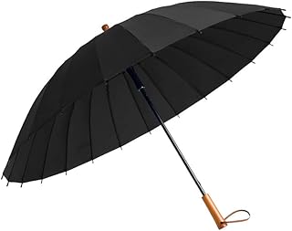 Umbrella Paraguas con Mango Largo De 24 Huesos, Apto para 2-3 Personas, Mango De Madera, Paragüero De Fibra Resistente Al Viento, con Funda De Paraguas De Color Natural, Negro, Azul, Marrón